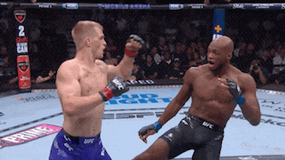 two men are fighting in a boxing ring and one of them is wearing a ufc shorts
