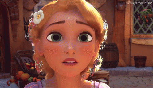 a close up of a cartoon character from tangled with flowers in her hair