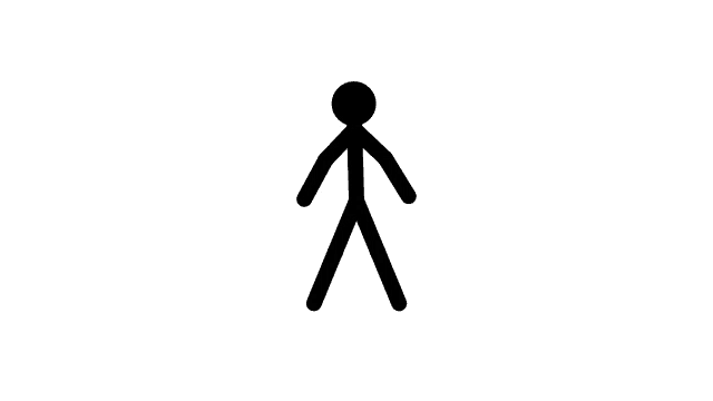 a stick figure is standing on a white background and looking up .