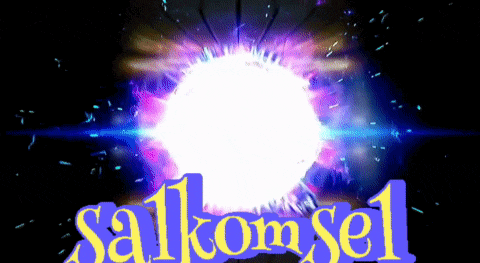 the word salkomsel is displayed in front of a glowing ball
