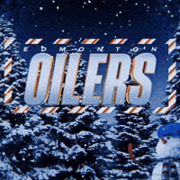 a poster for the edmonton oilers shows a snowy forest
