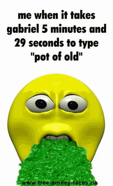 a yellow smiley face with green vomit coming out of his mouth