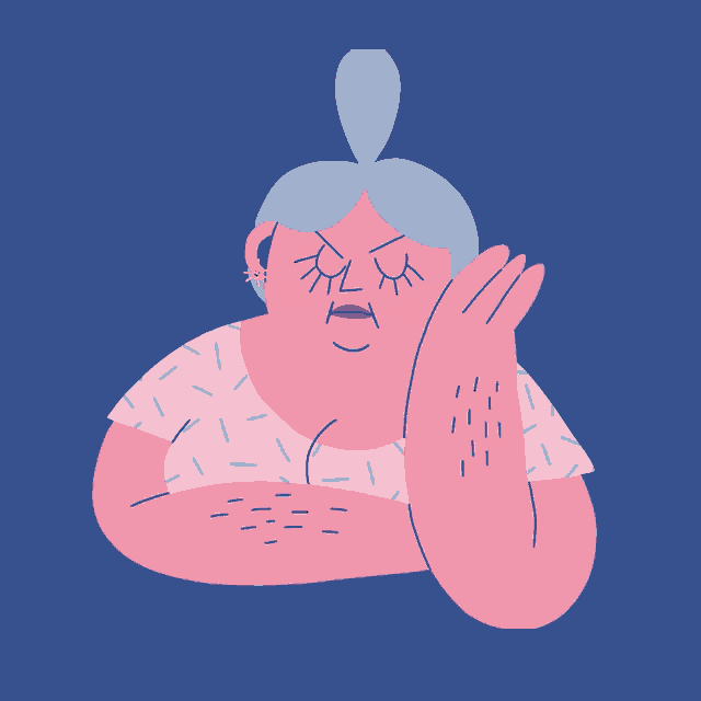 a cartoon illustration of a woman with blue hair
