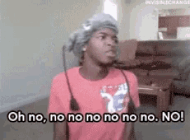 a man wearing a pink shirt and a gray hat says oh no no no no no no no !