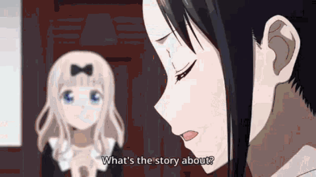 a man and a girl are talking and the girl is asking what 's the story about .