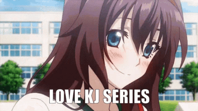 a picture of a girl with the words love kj series on the bottom
