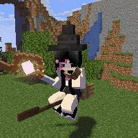 a witch is flying on a broom in minecraft