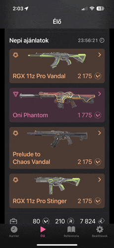 a phone screen shows a few guns including one called oni phantom