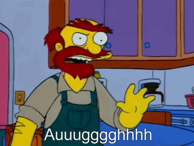 a cartoon character with a red beard and overalls says auuuggghhhh
