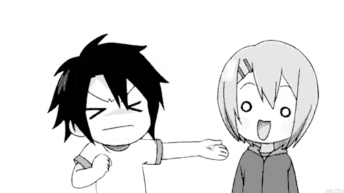 a black and white drawing of two anime characters
