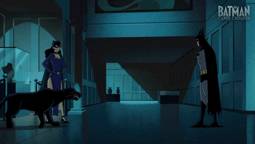 a poster for the batman caped crusader shows batman and a black panther