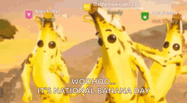 a group of bananas are dancing in a video game on national banana day .