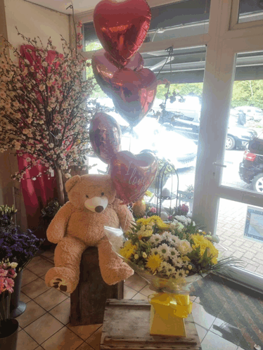 Monster Handied Bouquet With Mega Large Teddy-balloons GIF - Monster Handied Bouquet With Mega Large Teddy-balloons GIFs