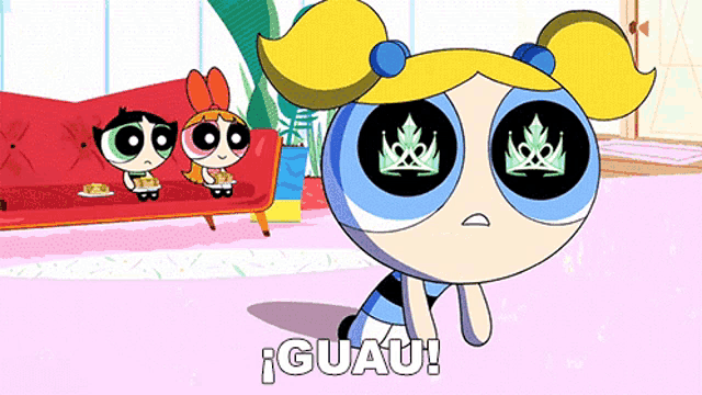bubbles from the powerpuff girls is wearing a tiara