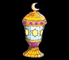a colorful lantern with a crescent moon on top of it