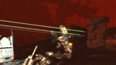 a video game character is shooting a laser beam