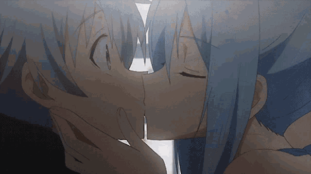 a man and a woman are kissing in a cartoon