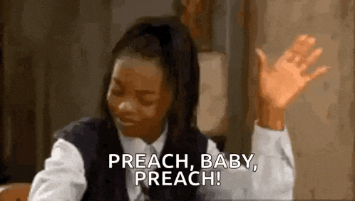 a woman in a school uniform is saying `` preach baby , preach '' .