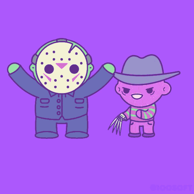 a cartoon of jason voorhees and freddy krueger
