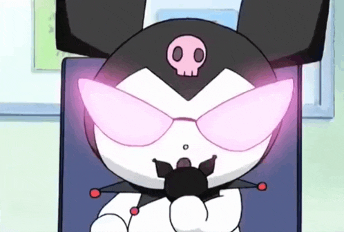 a cartoon character with a skull on his head is wearing pink glasses .