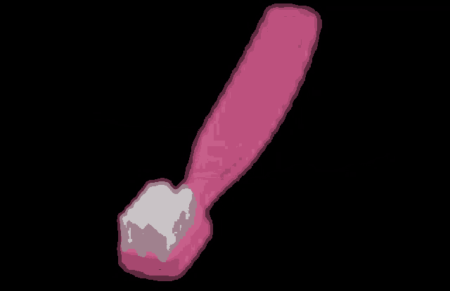 a pink toothbrush with white bristles on a black background .