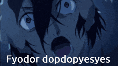 a close up of a person 's face with the words fyodor dodopyesyes below it
