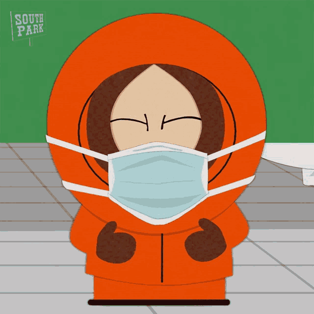 a cartoon character from south park wearing a medical mask