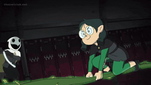 a cartoon of a girl kneeling next to a masked figure with the words theowlclub.net at the bottom