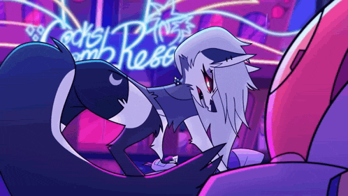 a cartoon drawing of a wolf sitting in front of a neon sign that says ' princess '