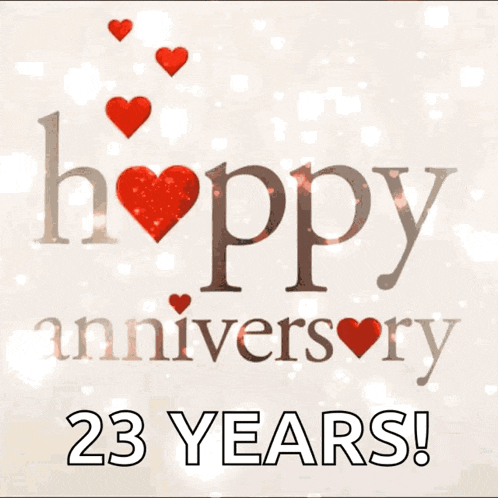a happy anniversary card with red hearts and the number 23