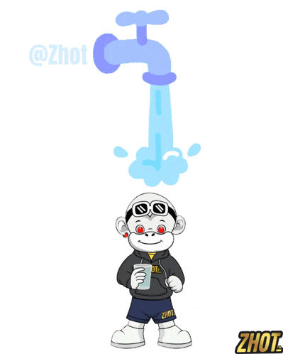 a cartoon of a boy holding a cup of water with a faucet coming out of it