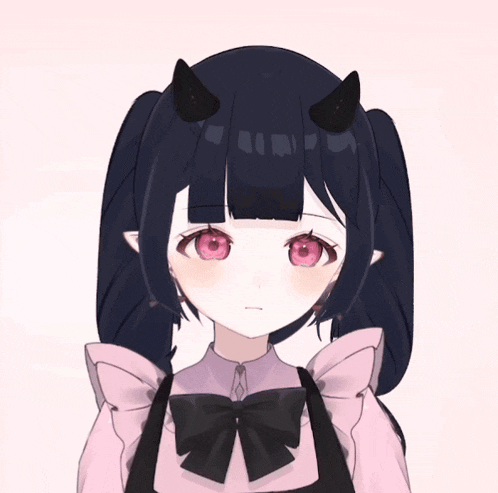 a girl with devil horns and pink eyes