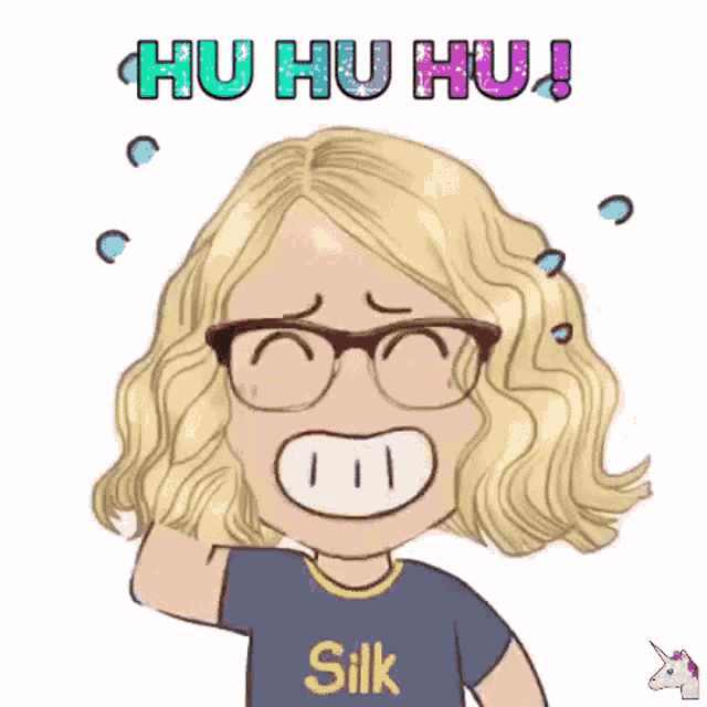 a cartoon of a girl wearing glasses and a shirt that says silk