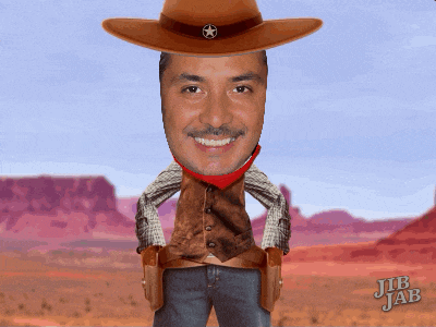 a cartoon of a man dressed as a cowboy with jlb jab written on the bottom right