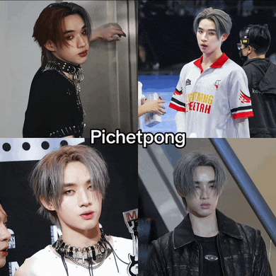a collage of photos of a young man with the name pichetpong
