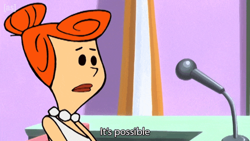 a cartoon of a woman speaking into a microphone with the words it 's possible below her