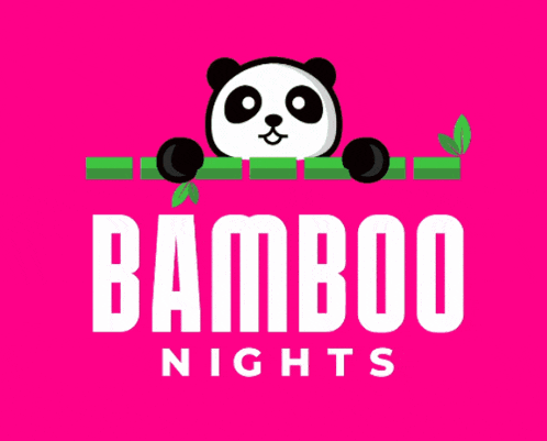 a logo for bamboo nights with a panda bear