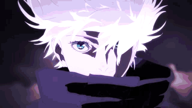a cartoon character with white hair and blue eyes