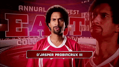 a man in a red and white jersey with the name d' jasper probincrux iii