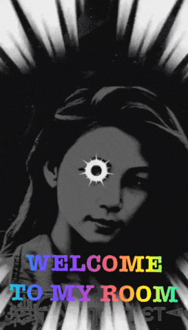a poster that says welcome to my room with a woman 's face