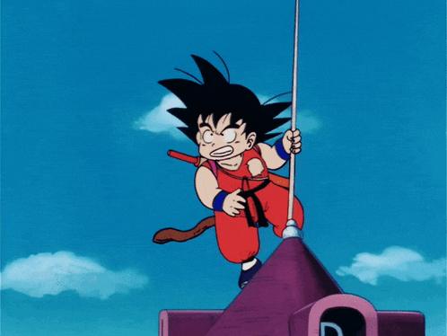a cartoon character is flying through the air near a purple object