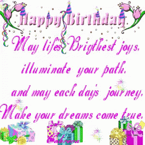 a happy birthday greeting with gifts and flowers