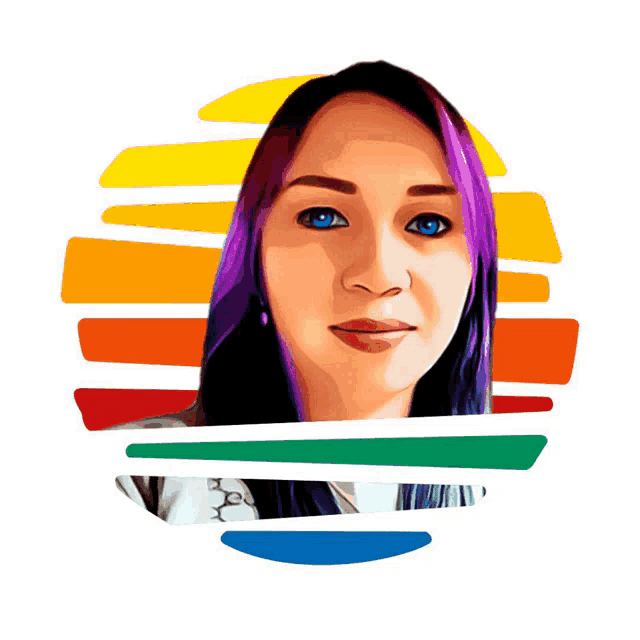 a drawing of a woman with purple hair