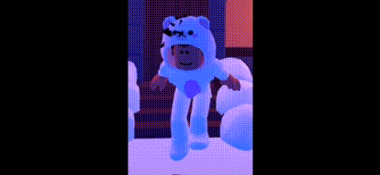 a person in a teddy bear costume is standing in the snow .