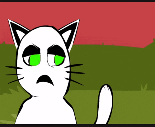 a cartoon of a cat with green eyes