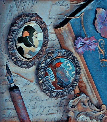 a painting of a woman 's face and a man 's face with the word country on the bottom