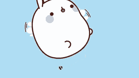 a cartoon rabbit is floating in the air with a blue background .