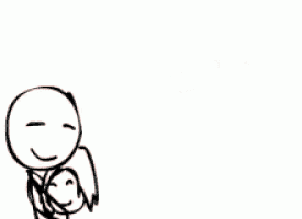 a drawing of a man hugging a woman and a smiley face with hearts in its eyes and the word i above it .