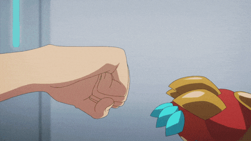 a person 's fist is being punched by another person 's arm