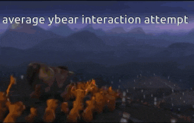a cartoon scene with the words average ybear interaction attempted on it
